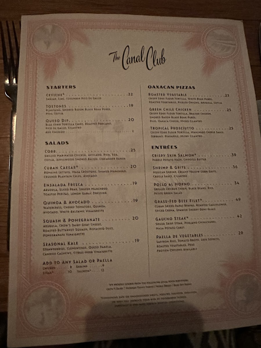 The Canal Club Menu - Image 1